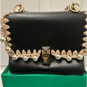 Fendi Kan I Crossbody Whipstitch Chain Shoulder Bag Leather New